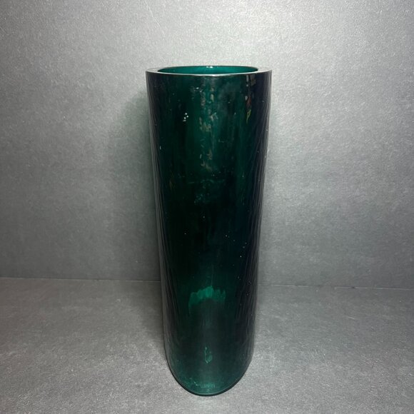 Vintage MCM Rare Skruf Sweden Green Glass Rectangular Oval Crown Label Vase 7" - Picture 3 of 8